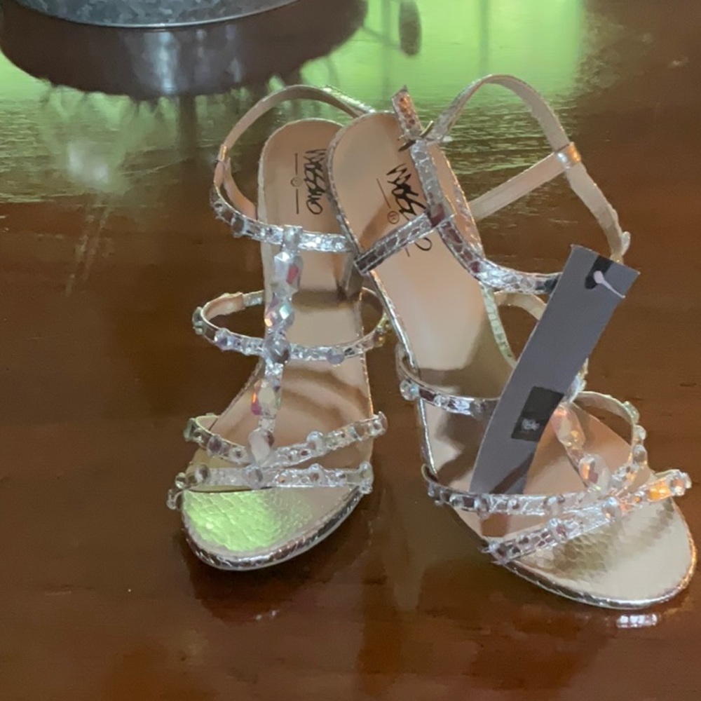 Silver and rhinestone open toe shoes